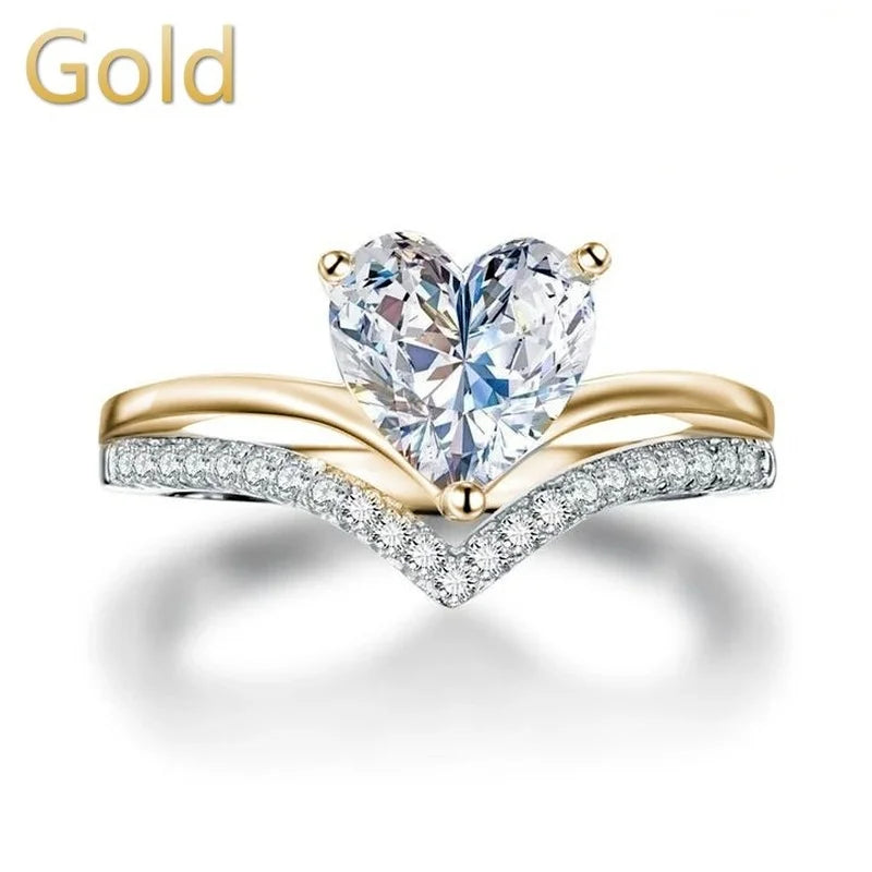 White Zircon Stones Heart Rings Jewelry Gift