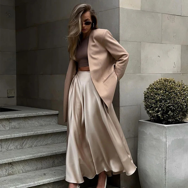 Elegant Satin High Waist Maxi Skirt