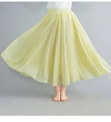 Cotton Linen Dress Elastic Waist Long Skirts