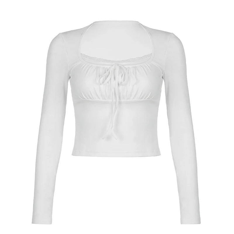 Square Collar Crop Top  Knitted Elegant Tee