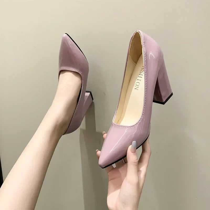 Square Heels Pumps Patent Leather