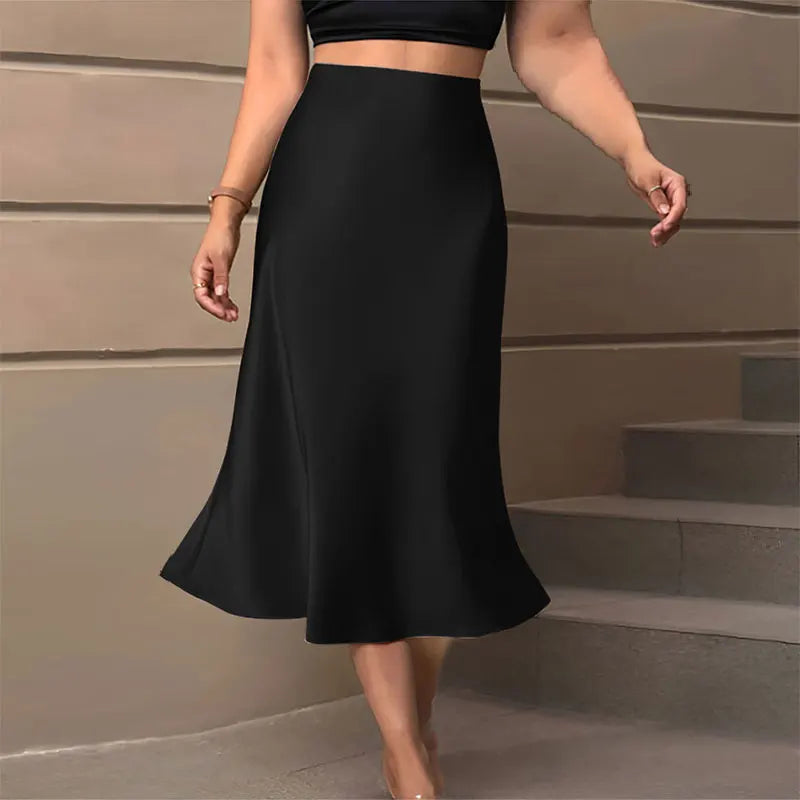 Satin Skirts  High Waist A-line Elegant