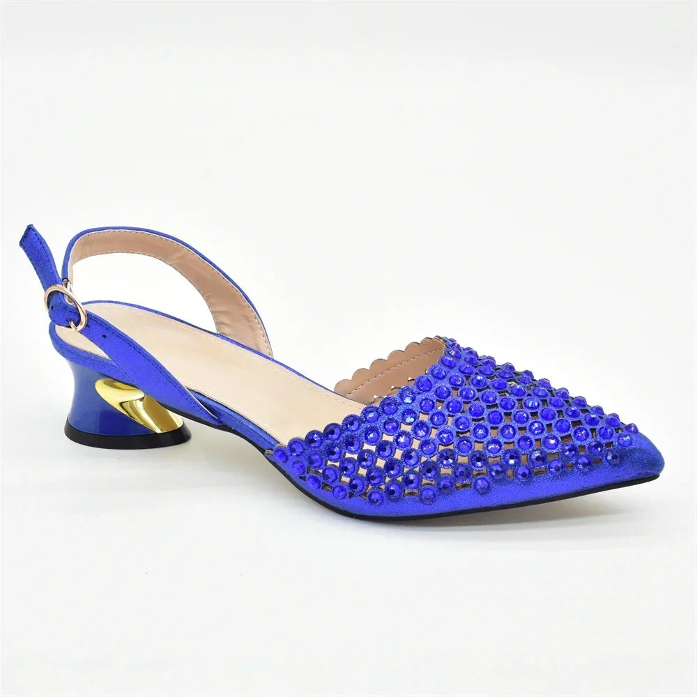 Italian Shoes with Matching Bags Decorated with Rhinestone