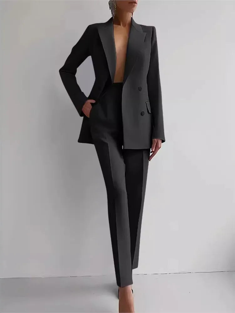 Solid Blazer, Pants Two Piece Sets