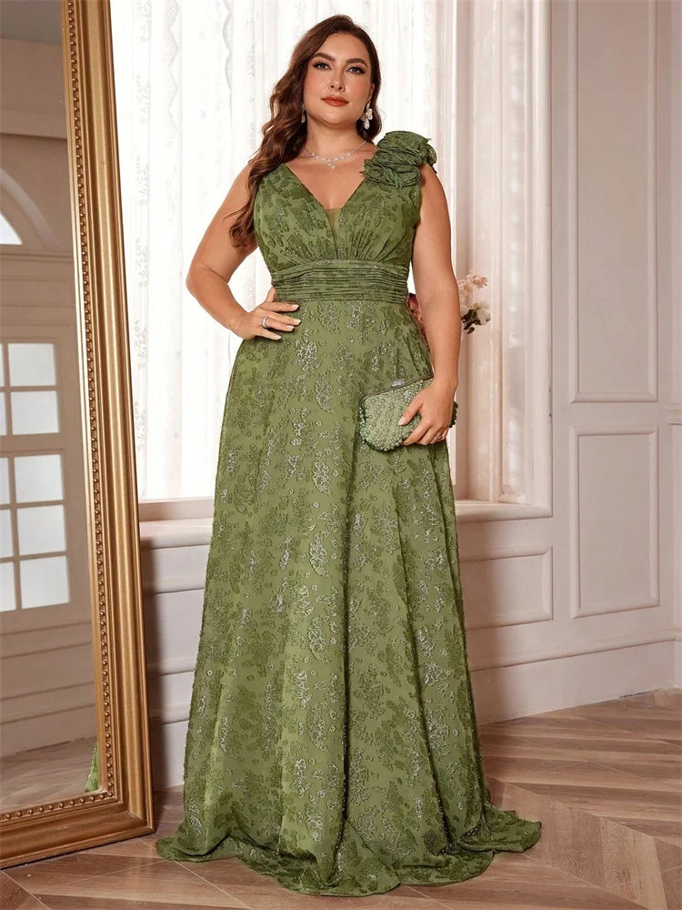 Plus Size Elegant V-Neck Floral Evening Dress