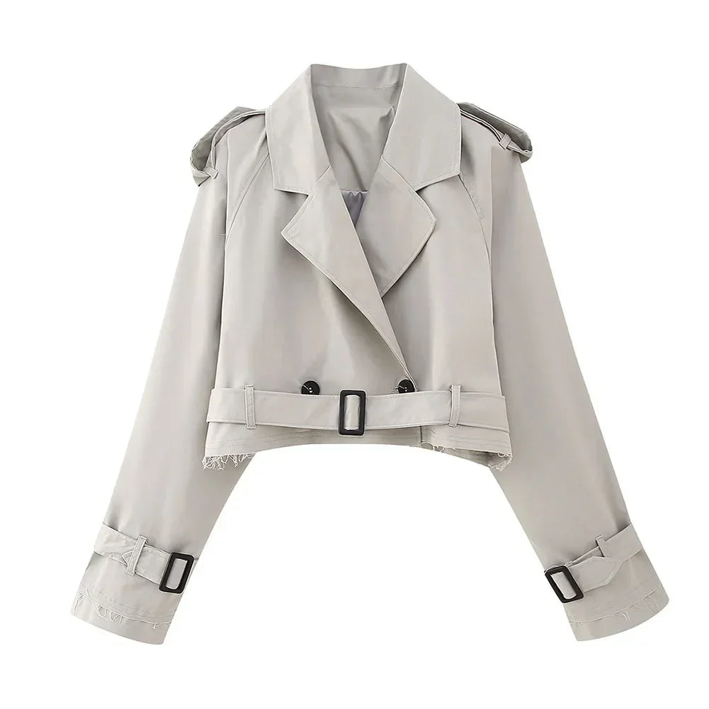 Cropped Long Sleeve Double Breasted Trench Coat