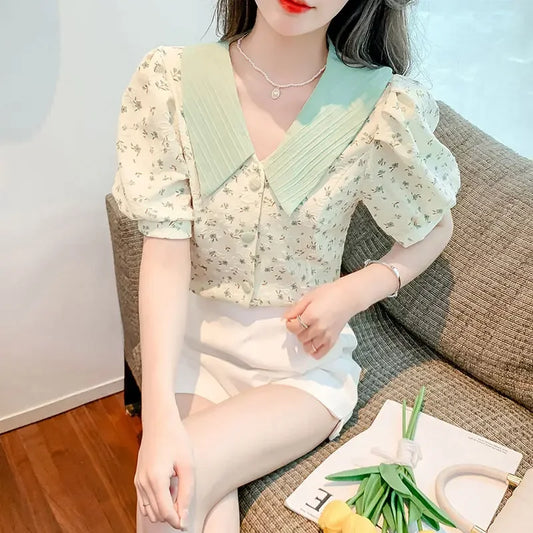 Button Up Short Sleeve Blouse