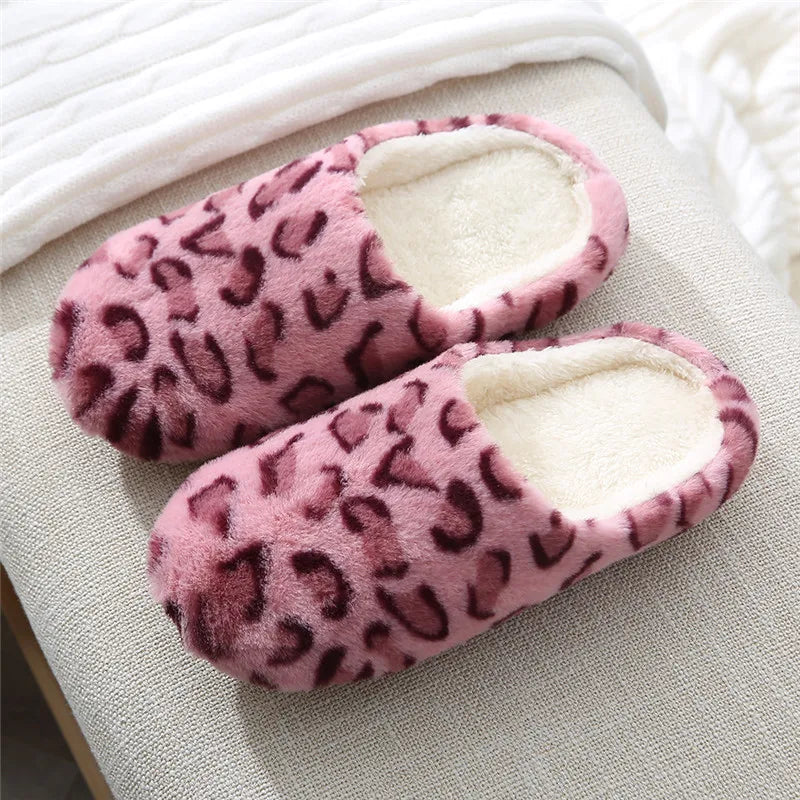 Indoor  Women/ Men Fur Slippers Leopard Print
