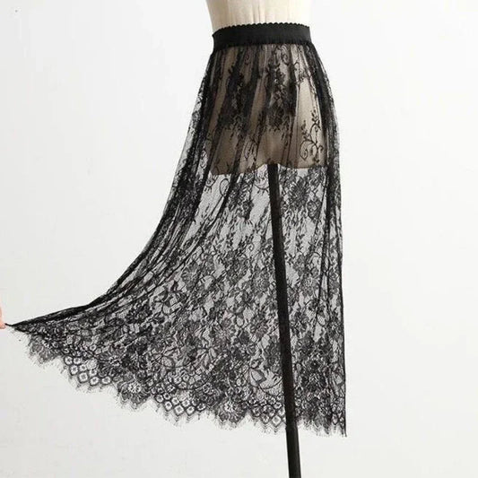 Transparent Lace Mesh Skirt Elastic High Waist