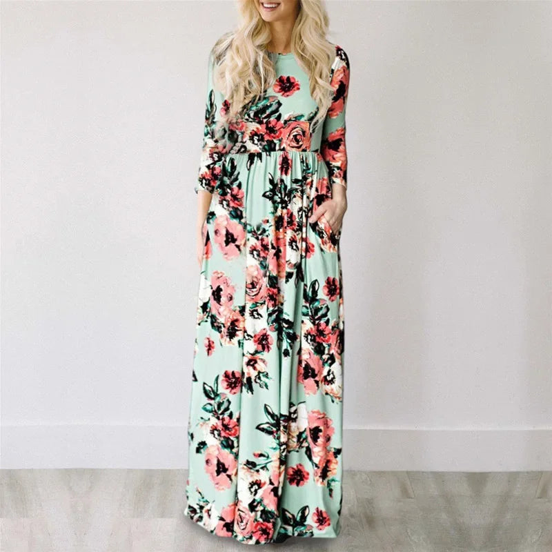 Floral Print  Short Sleeve Maxi Dress