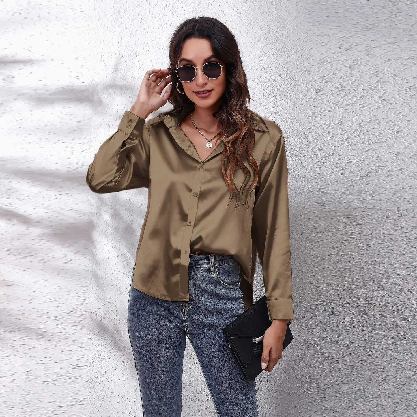 Casual Satin Blouse Long Sleeve