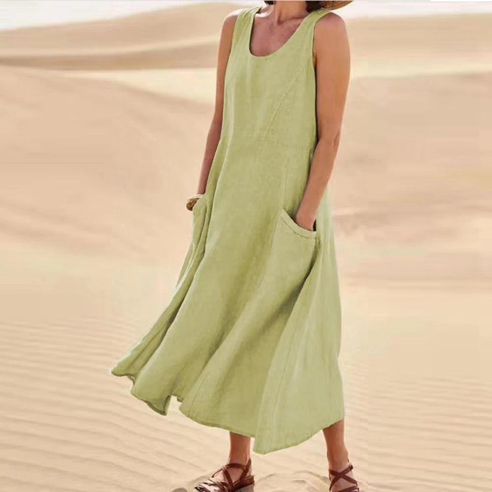 Cotton Linen Sleeveless Dress  Summer Pullover