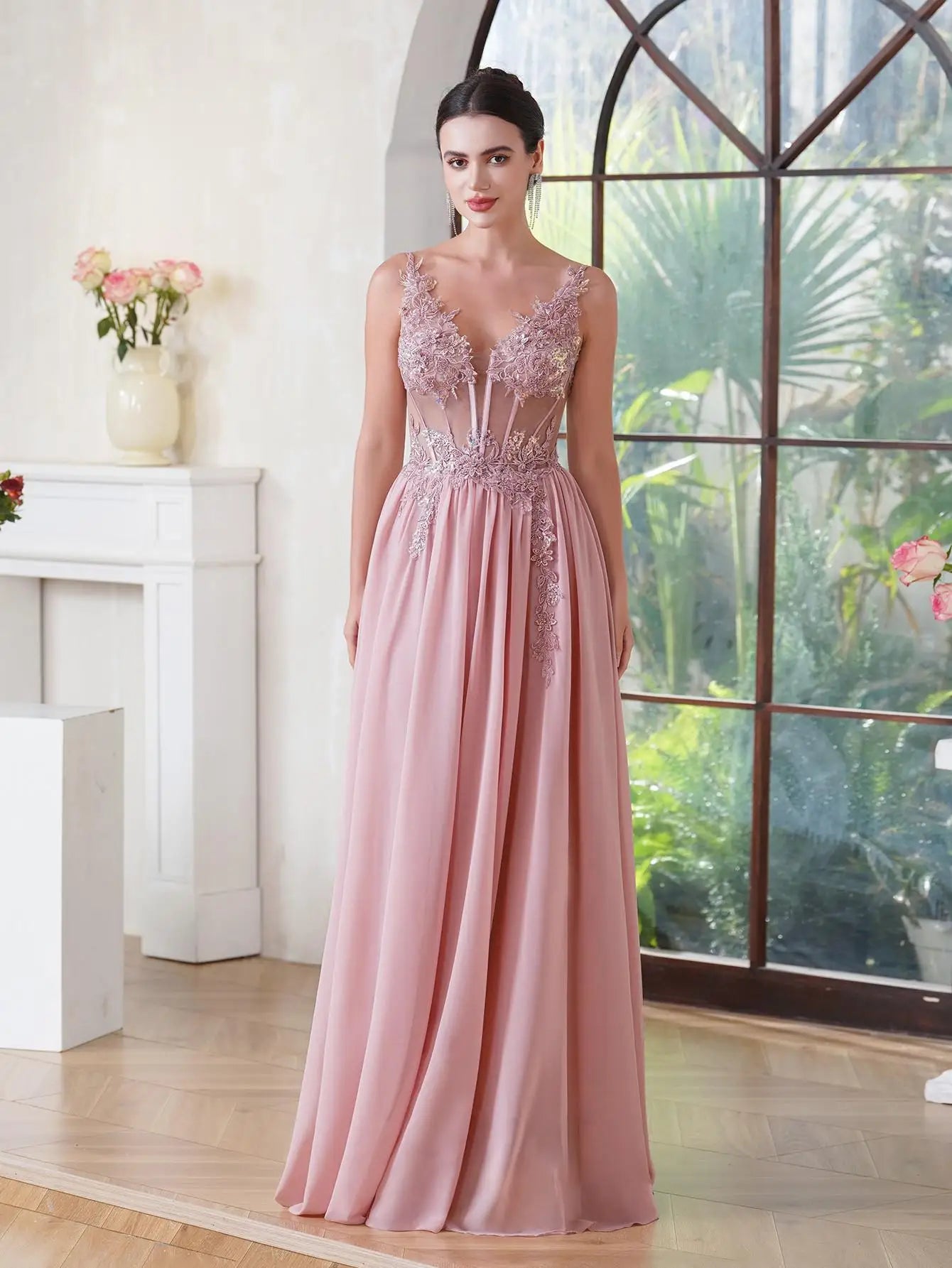 Spaghetti Straps  A Line Evening Dresses  Beaded Appliques