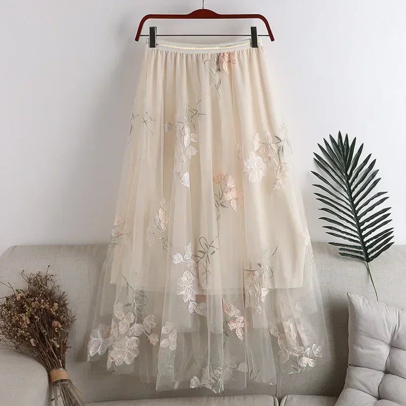 Casual Summer Embroidery Long Skirt