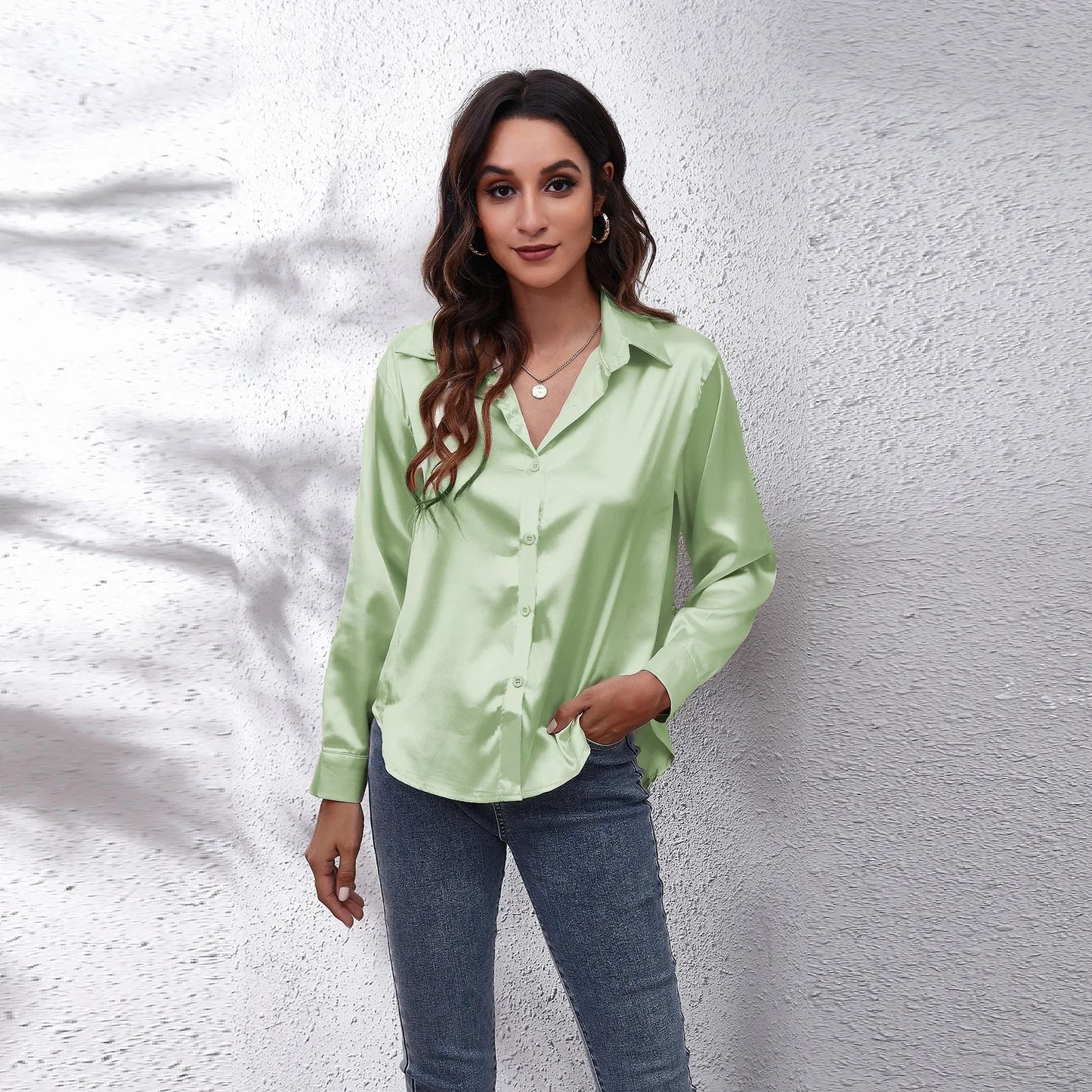 Casual Satin Blouse Long Sleeve