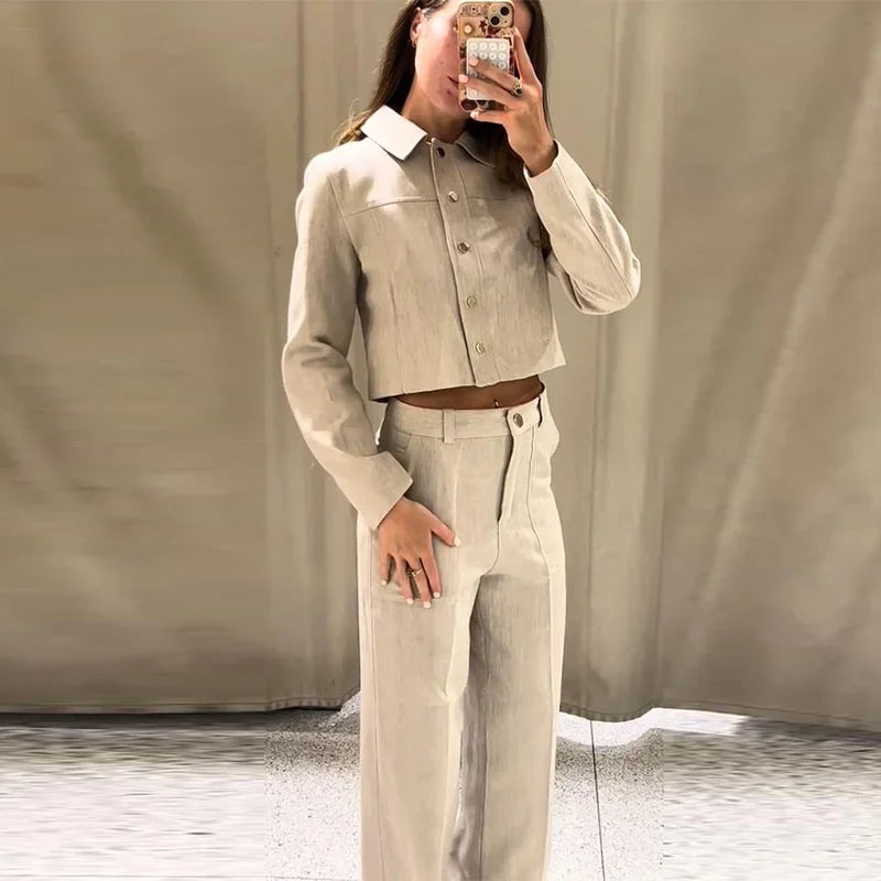 Single Breasted Pant Set  Low Waist Straight Pants