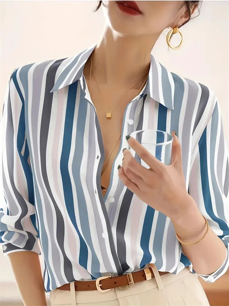 Luxury Shirts Texture Striped Print  Long Sleeve