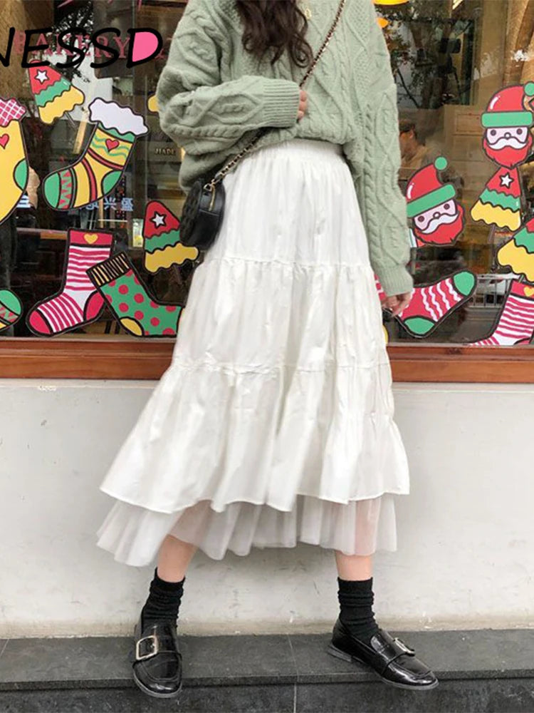 Long Tulle Midi Skirts  Elastic High Waist