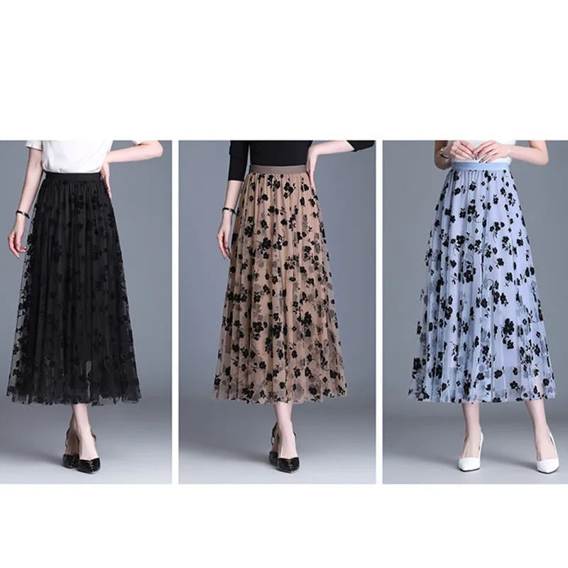 Flower Loose Midi Skirt Elegant