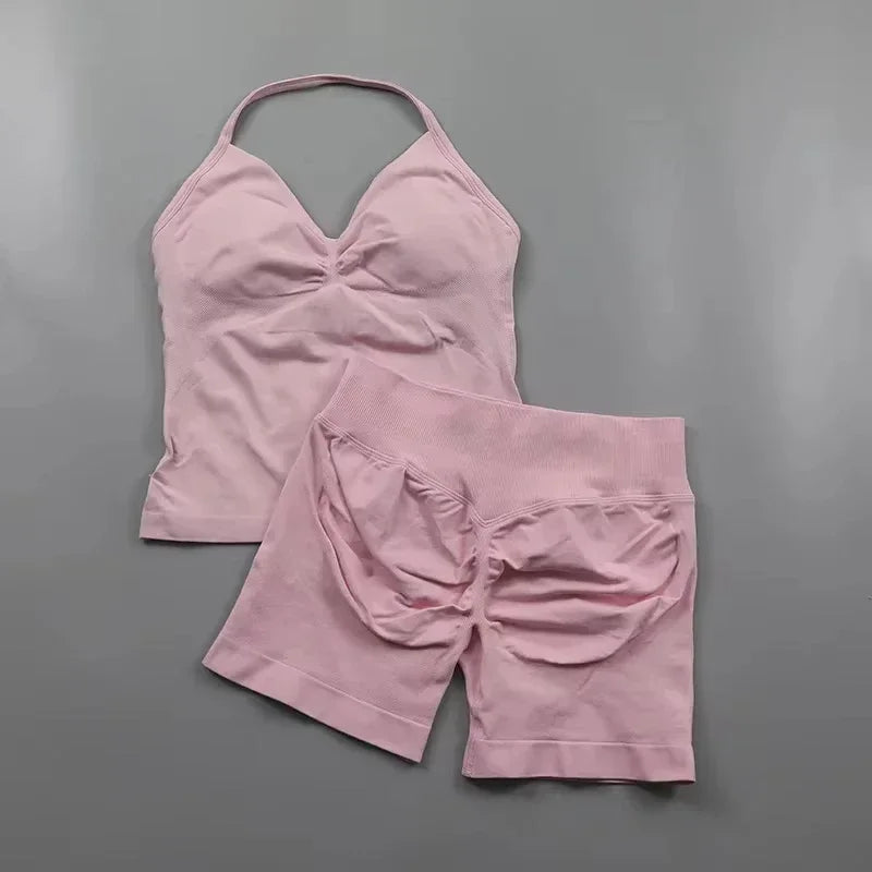 2Pcs Seamless Yoga Set  Padded Halter Tank