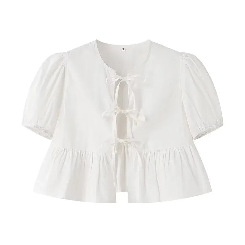 Puff Sleeve  Crop Top Ruched Blouse