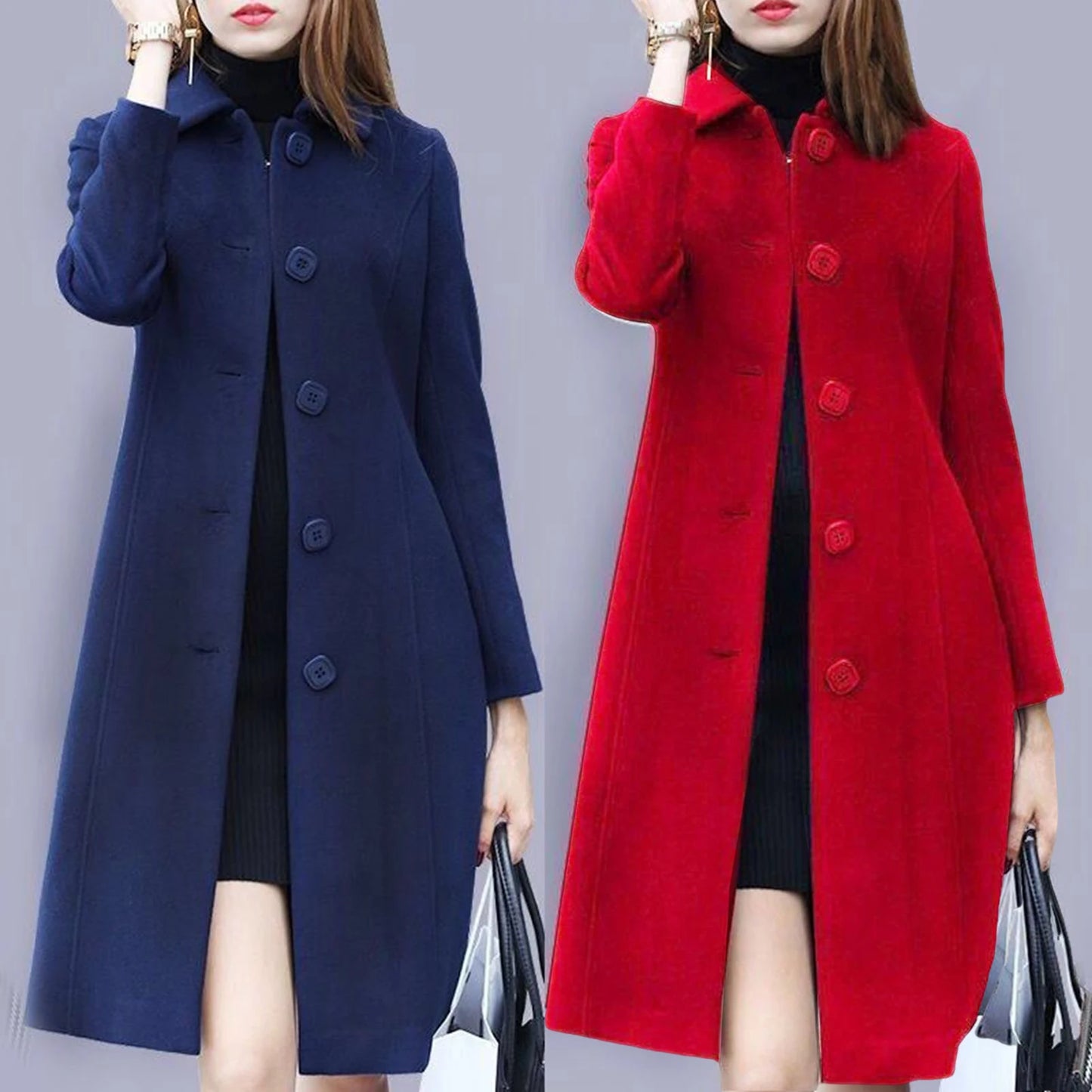 S-4XL Coat Mid-Length Single-Breasted Solid Color