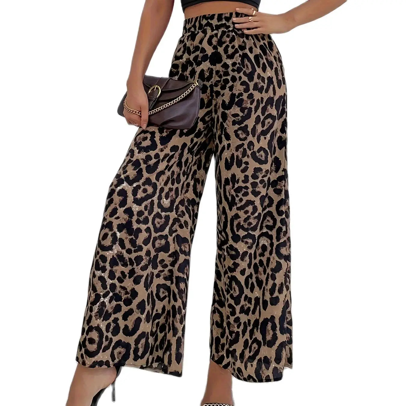 American  leopard print elastic waist wide leg