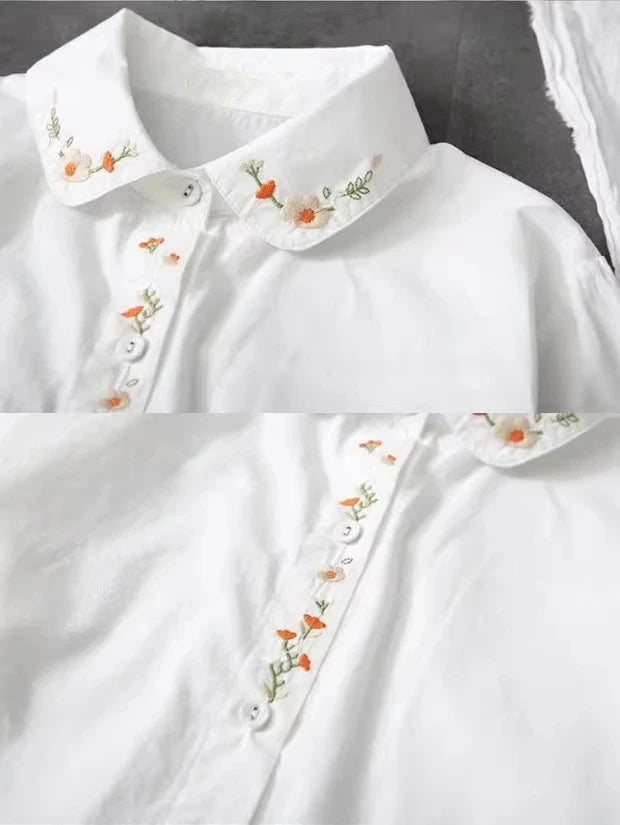 Cotton Embroidered Long Sleeve Blouse