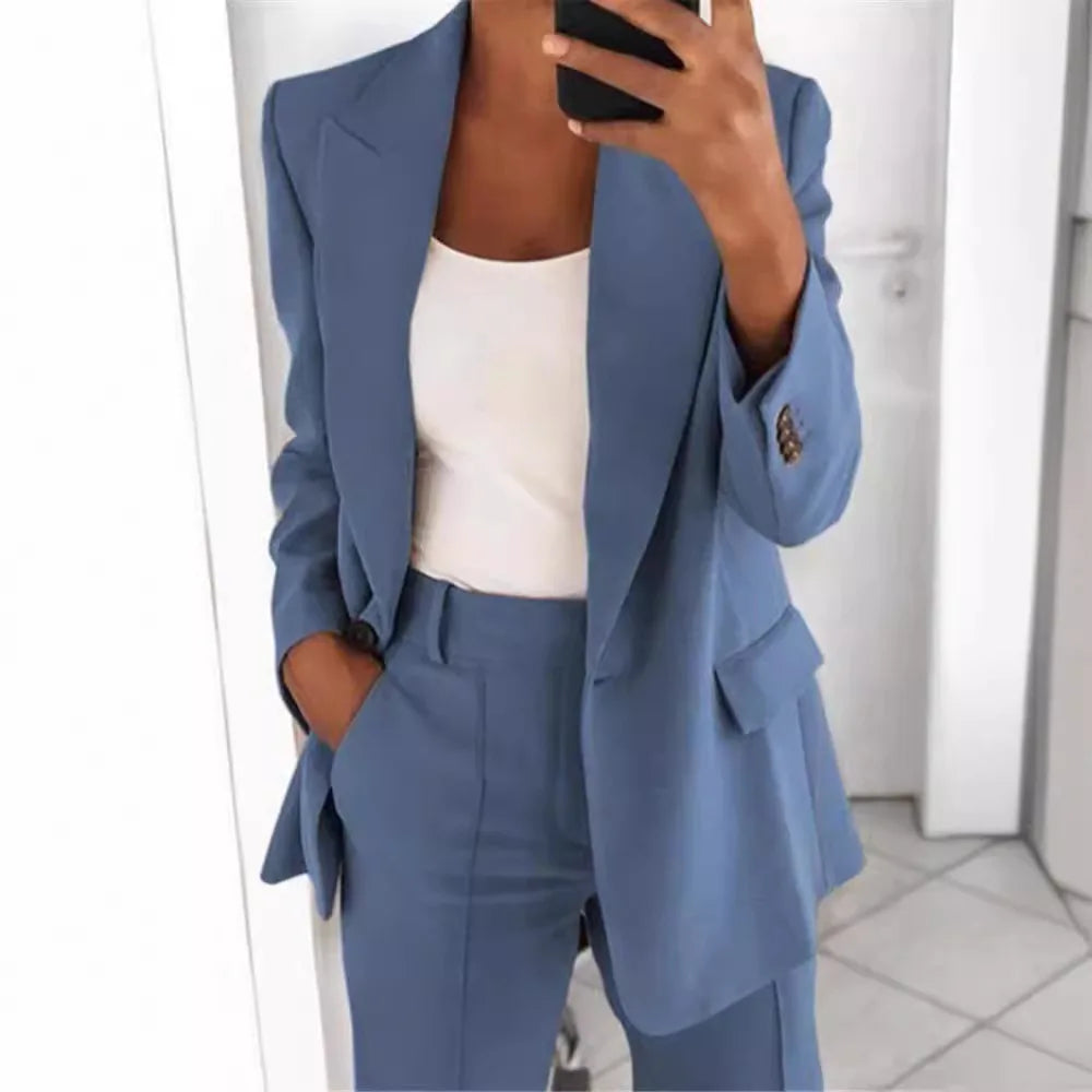 Suit Jacket Two Piece Set Solid Long Sleeves