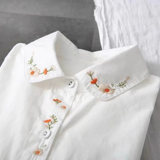 Cotton Embroidered Long Sleeve Blouse