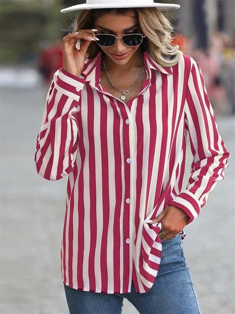 Luxury Shirts Texture Striped Print  Long Sleeve