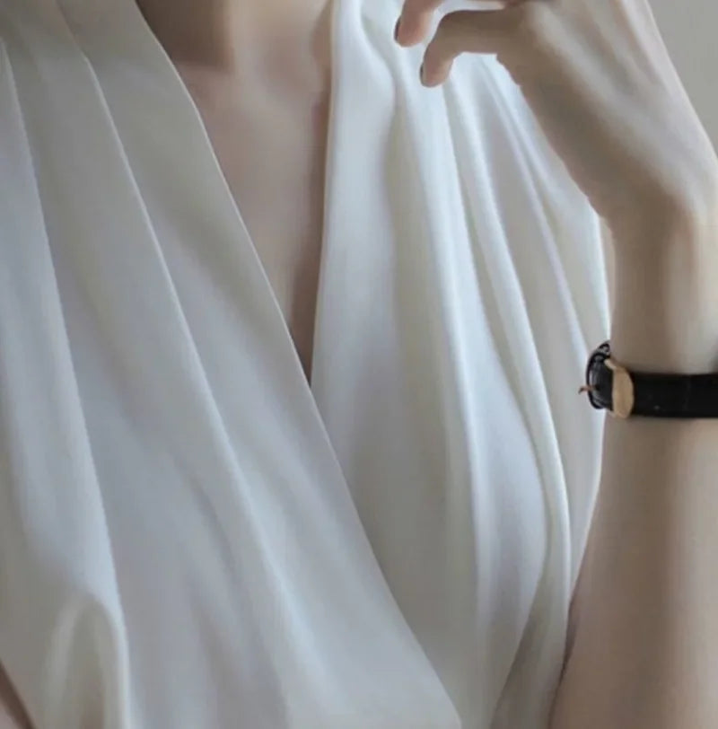 Blouses Sleeveless  V Neck Work White