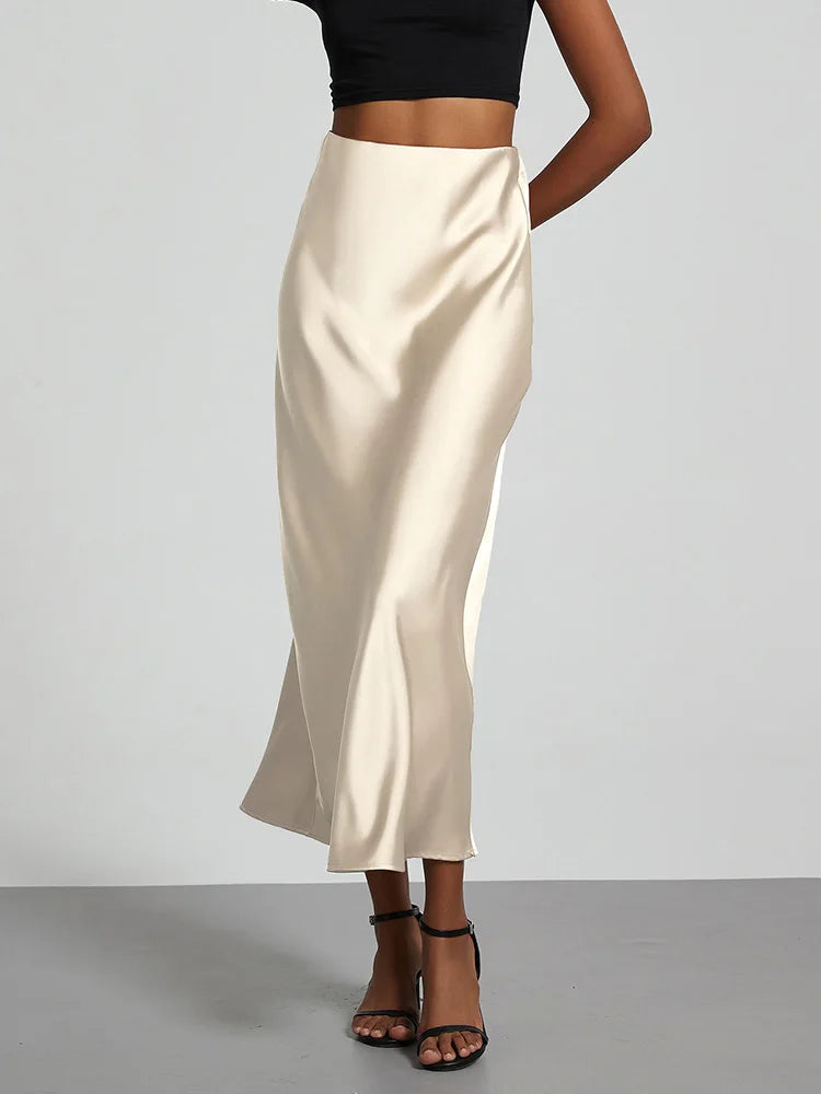 Satin Long Skirt High Waist