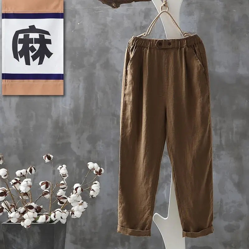 Casual Pants Cotton Button Chic Harem Trousers