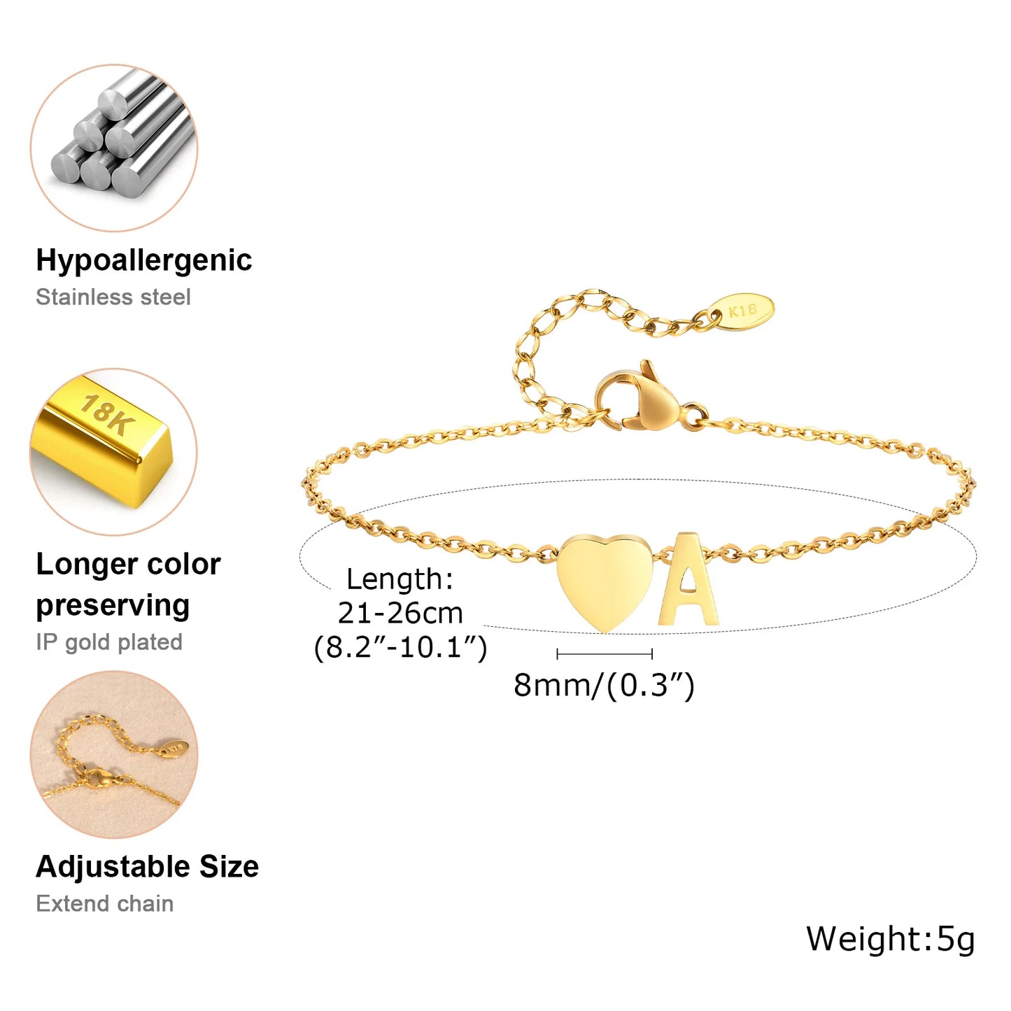 Anklet Bracelets Adjustable Hypoallergenic Stainless Steel