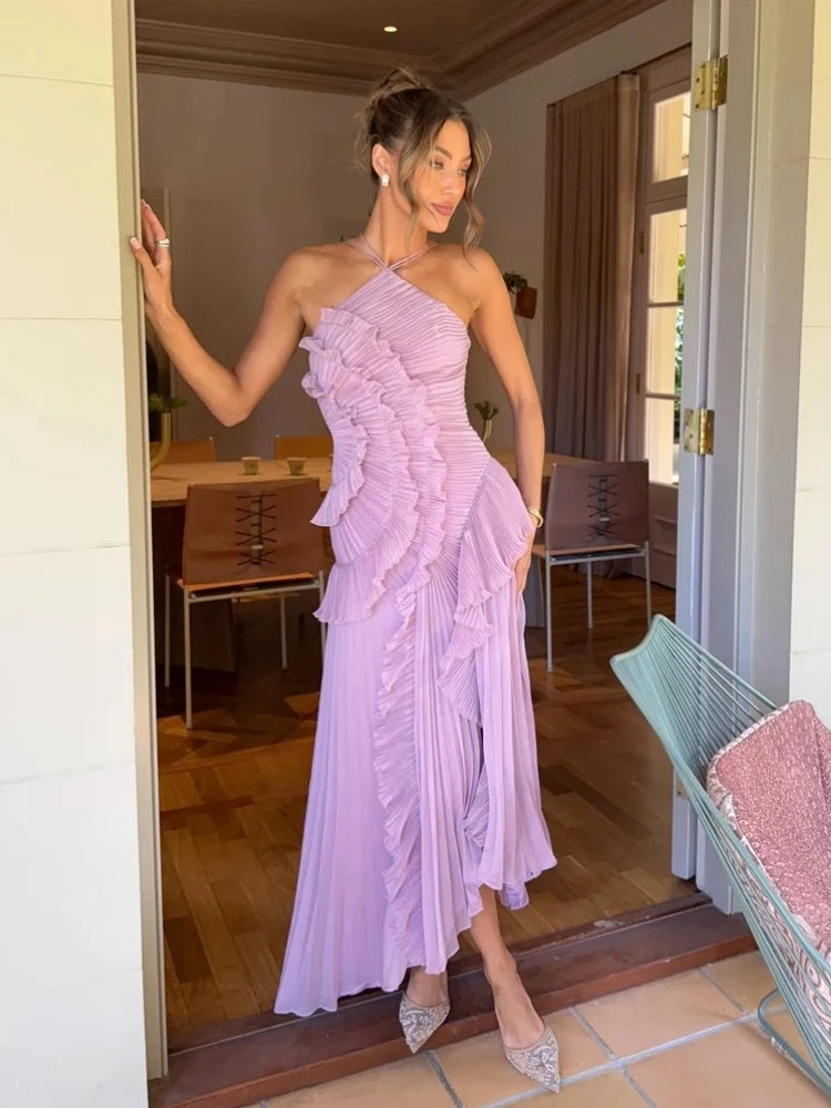 Sleeveless Halter Backless Split Maxi Dress