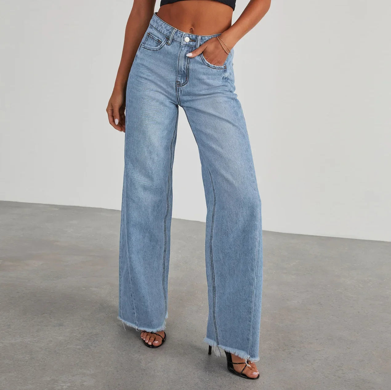 High-waisted Straight-leg Wide-leg Pants
