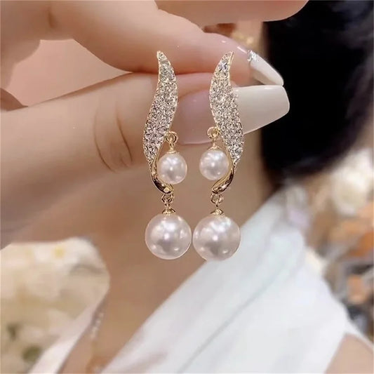 Classic Elegant Imitation Double Pearl Dangle Earrings