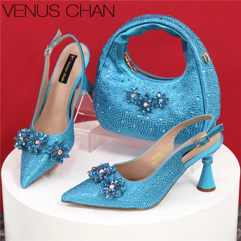 Pointed Toe High Heels,  Bags Set With Rhinestone