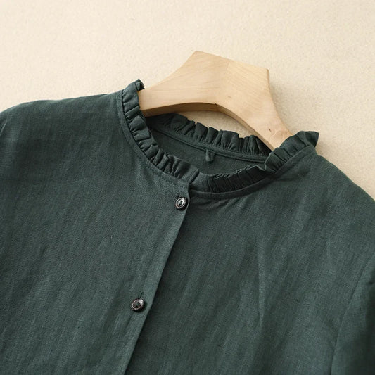 Washable Linen Cuff Sleeve Long Dress