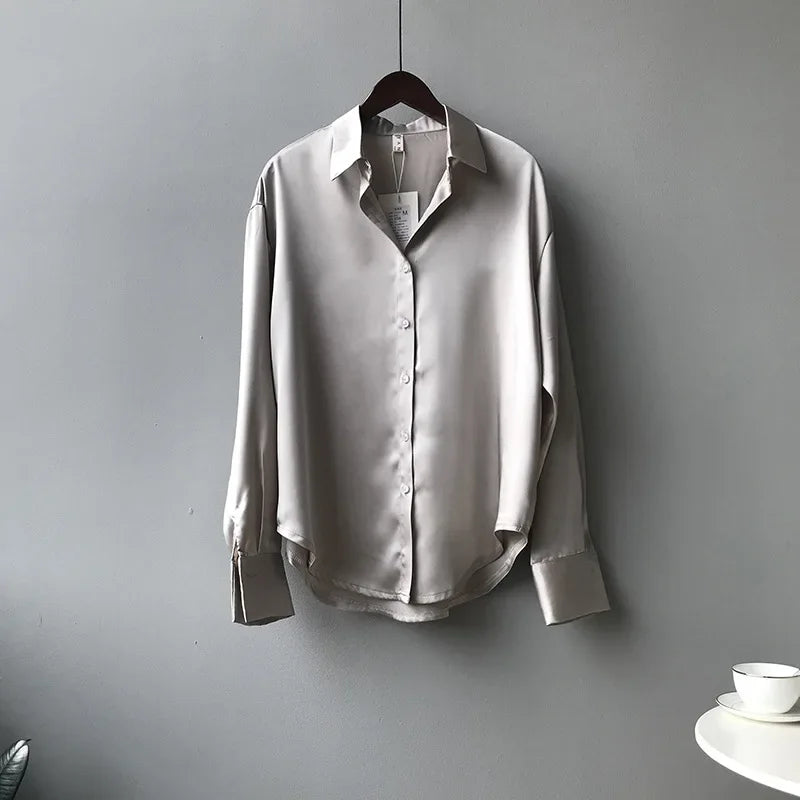 Satin Silk Shirt Long Sleeves Female Shirts