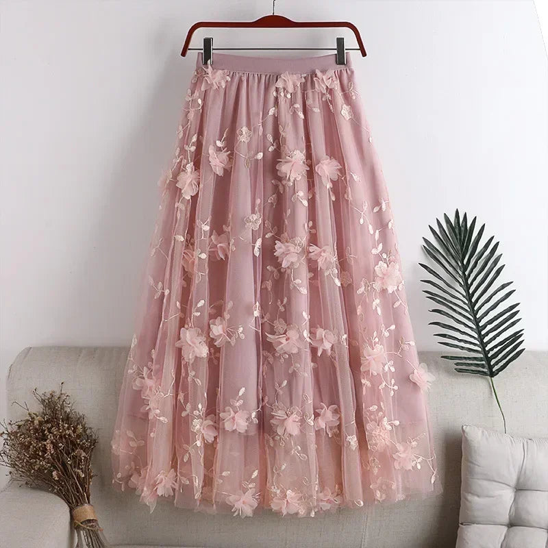 Casual Summer Embroidery Long Skirt