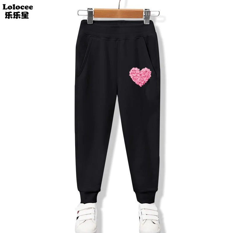 New Kids Elastic Pants Cotton Flower Heart