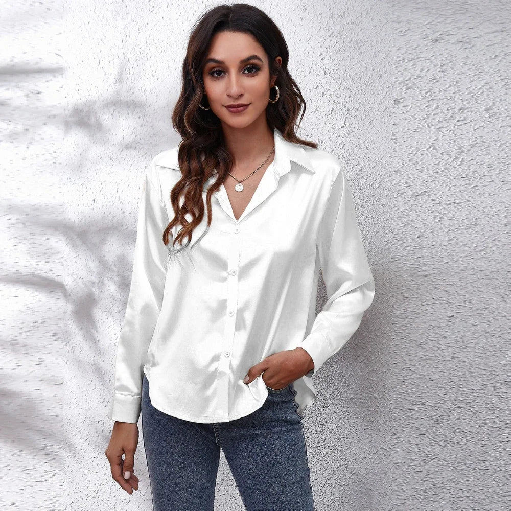 Casual Satin Blouse Long Sleeve
