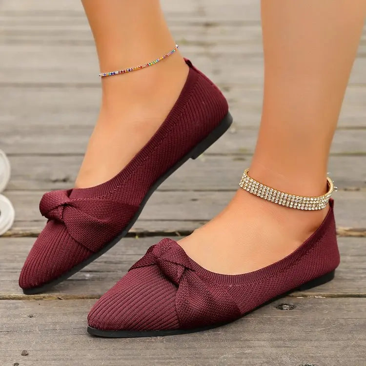 Plus Size Knit Flat Shoes Breathable Bow
