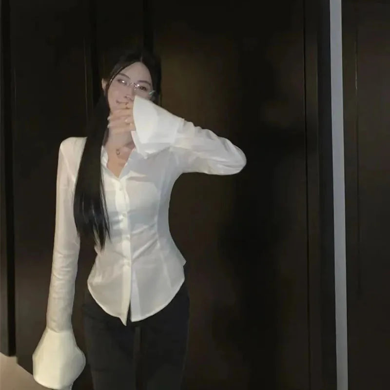 Sexy Slim Black White Chiffon Tunic Back