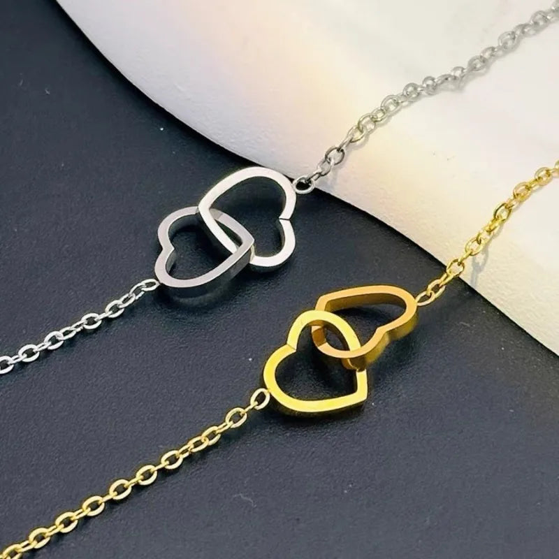 Simple Double Heart Pendant Necklace for Women