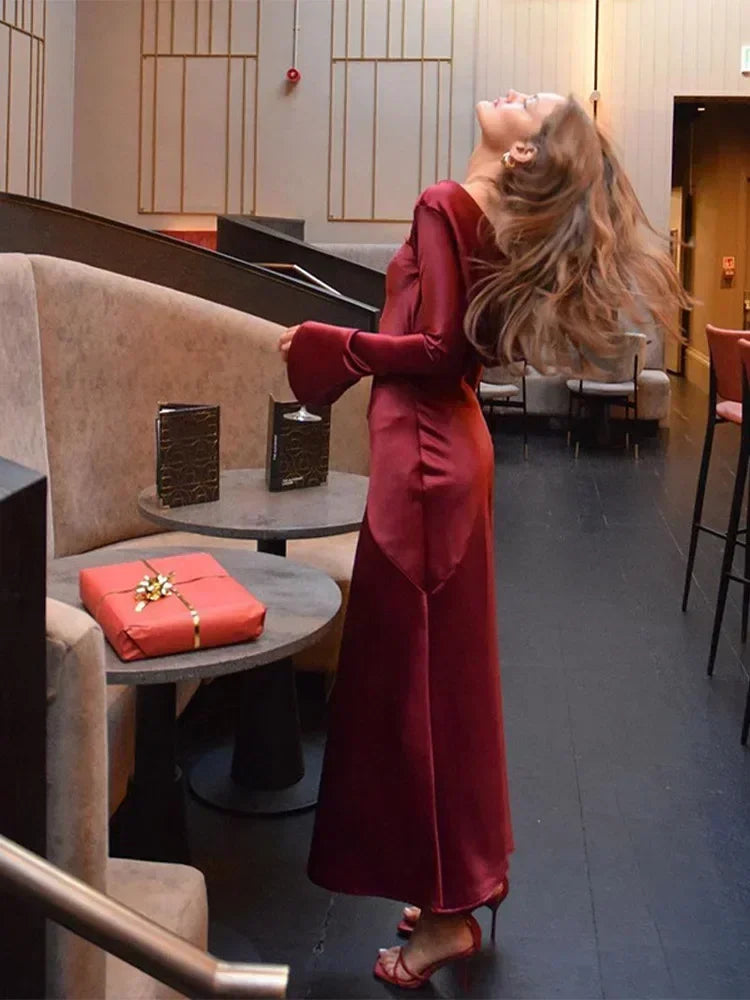 Evening Dress Backless Flare Sleeve Solid  Maxi