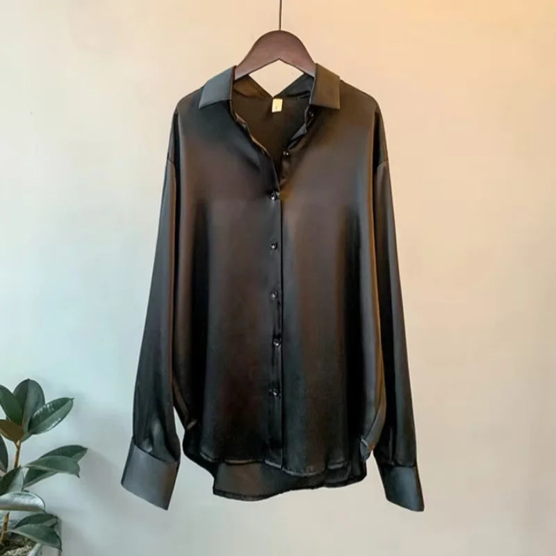 Satin Silk Shirt Long Sleeves Female Shirts
