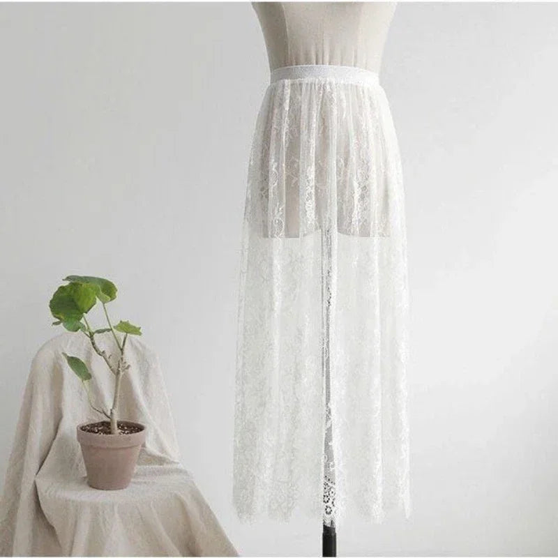 Transparent Lace Mesh Skirt Elastic High Waist
